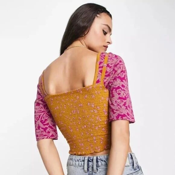 NWT Free People Floral Print Smocked Top size M - Picture 3 of 8